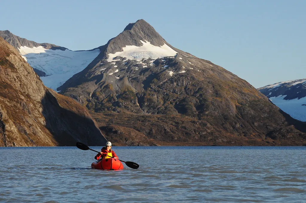 Packrafting on Portage Lake. Chugach National Forest, Alaska